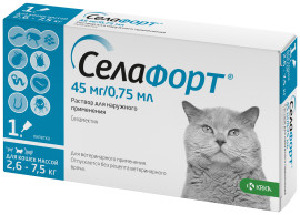 Селафорт 45мг/0,75мл капли инсектоакарицидные для кошек 2,6-7,5кг - Селафорт 45мг/0,75мл капли инсектоакарицидные для кошек 2,6-7,5кг