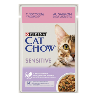 Cat Chow пауч для кошек с чувствительным пищеварением с лососем и кабачками в соусе (12403814)